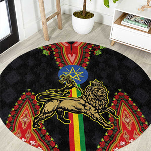 Ethiopia Lion of Judah and The Star Seal Round Carpet Dashiki Style