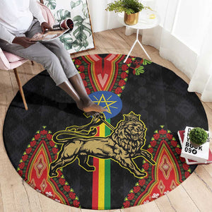 Ethiopia Lion of Judah and The Star Seal Round Carpet Dashiki Style