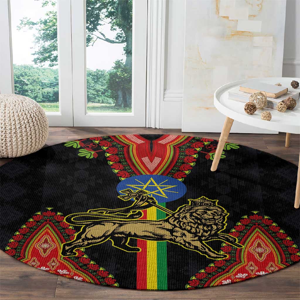 Ethiopia Lion of Judah and The Star Seal Round Carpet Dashiki Style