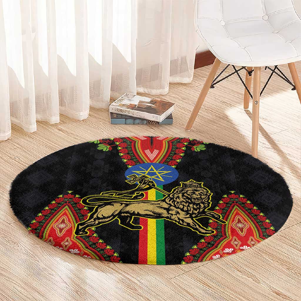 Ethiopia Lion of Judah and The Star Seal Round Carpet Dashiki Style
