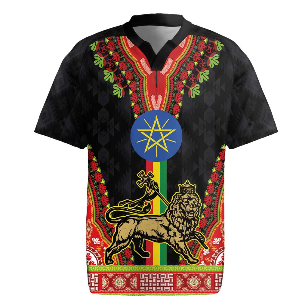 Ethiopia Lion of Judah and The Star Seal Rugby Jersey Dashiki Style