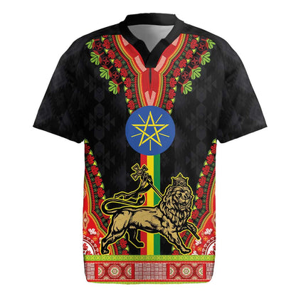 Ethiopia Lion of Judah and The Star Seal Rugby Jersey Dashiki Style