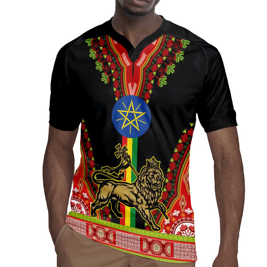 Ethiopia Lion of Judah and The Star Seal Rugby Jersey Dashiki Style