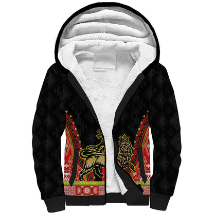 Ethiopia Lion of Judah and The Star Seal Sherpa Hoodie Dashiki Style