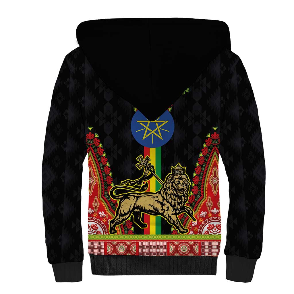 Ethiopia Lion of Judah and The Star Seal Sherpa Hoodie Dashiki Style