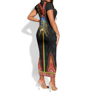 Ethiopia Lion of Judah and The Star Seal Short Sleeve Bodycon Dress Dashiki Style LT03
