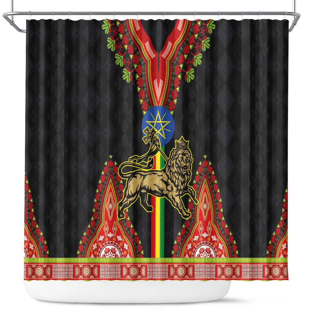 Ethiopia Lion of Judah and The Star Seal Shower Curtain Dashiki Style