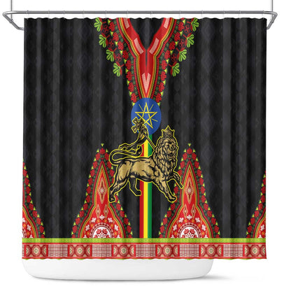 Ethiopia Lion of Judah and The Star Seal Shower Curtain Dashiki Style