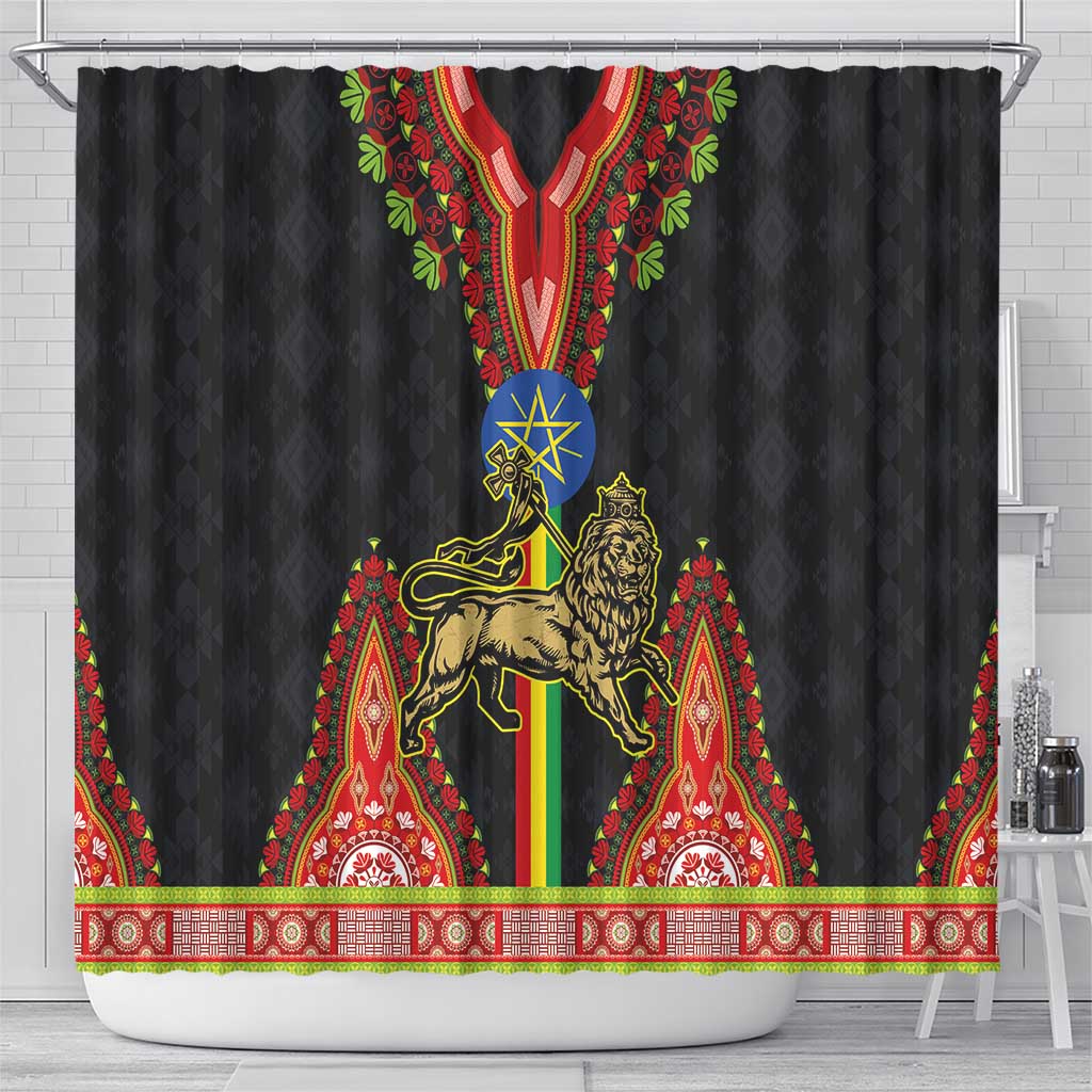 Ethiopia Lion of Judah and The Star Seal Shower Curtain Dashiki Style