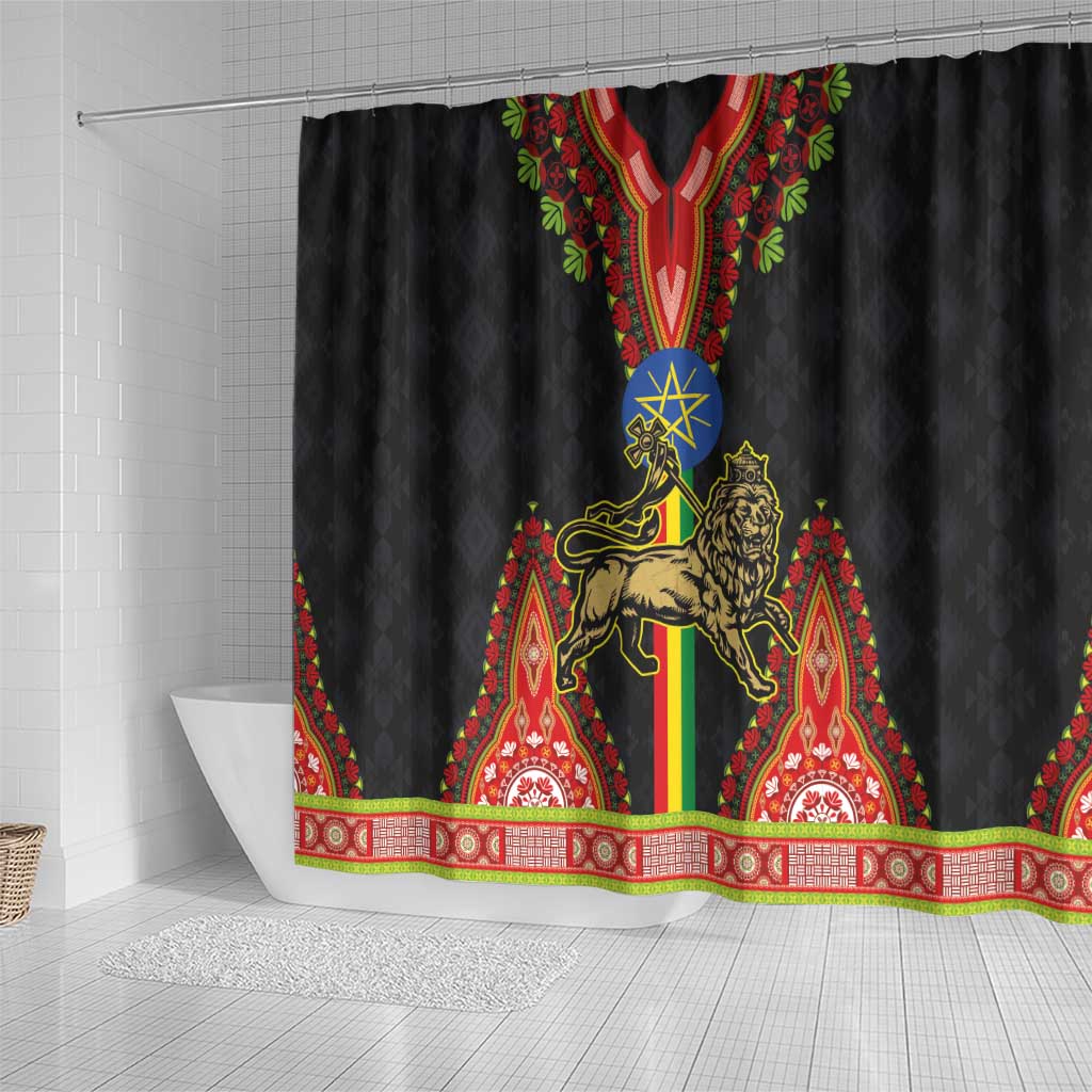 Ethiopia Lion of Judah and The Star Seal Shower Curtain Dashiki Style
