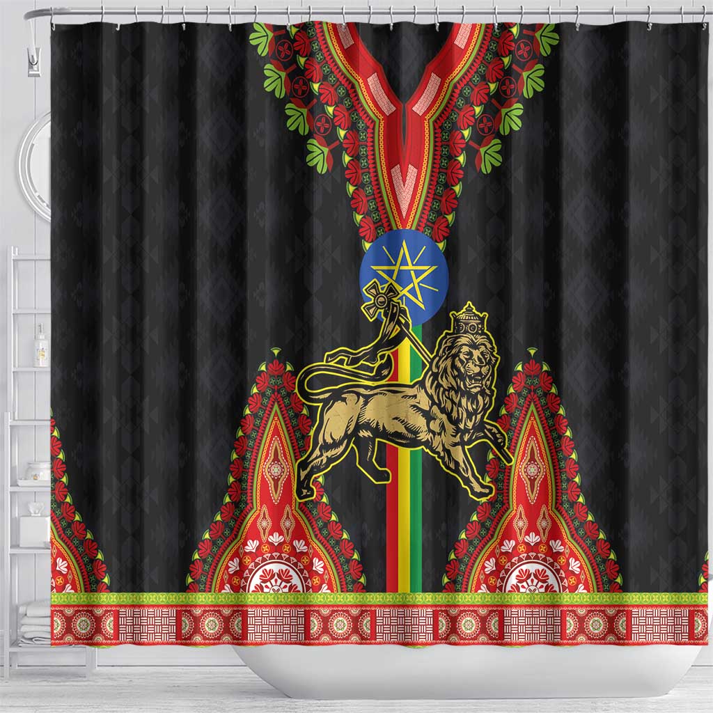 Ethiopia Lion of Judah and The Star Seal Shower Curtain Dashiki Style