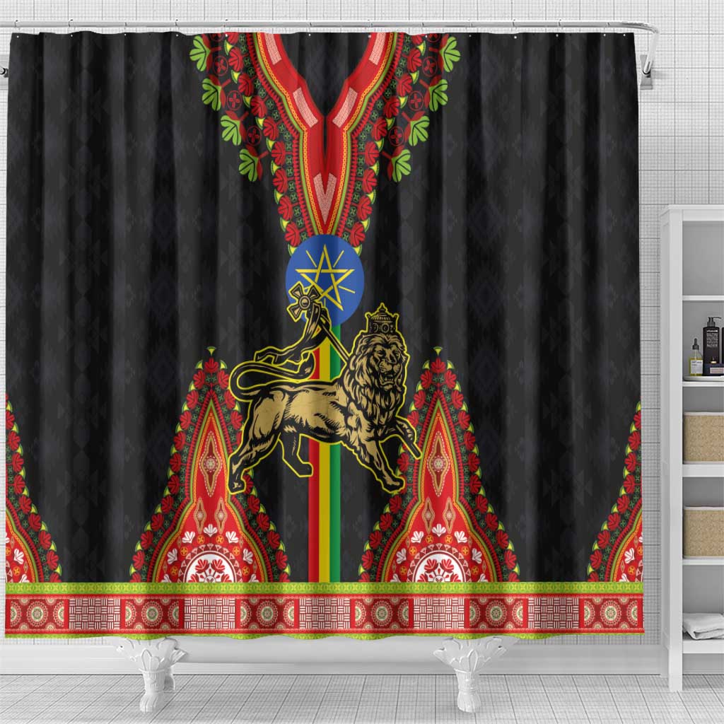 Ethiopia Lion of Judah and The Star Seal Shower Curtain Dashiki Style