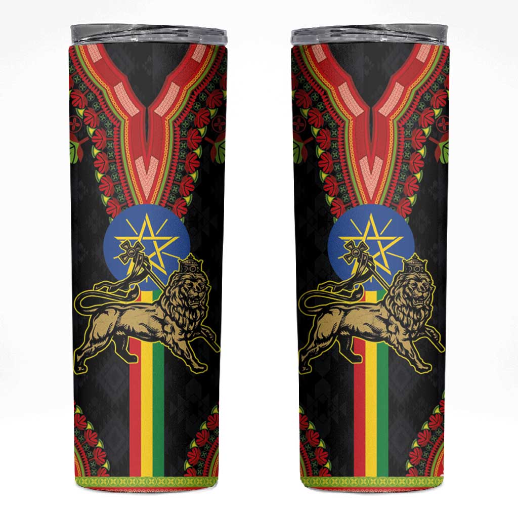 Ethiopia Lion of Judah and The Star Seal Skinny Tumbler Dashiki Style
