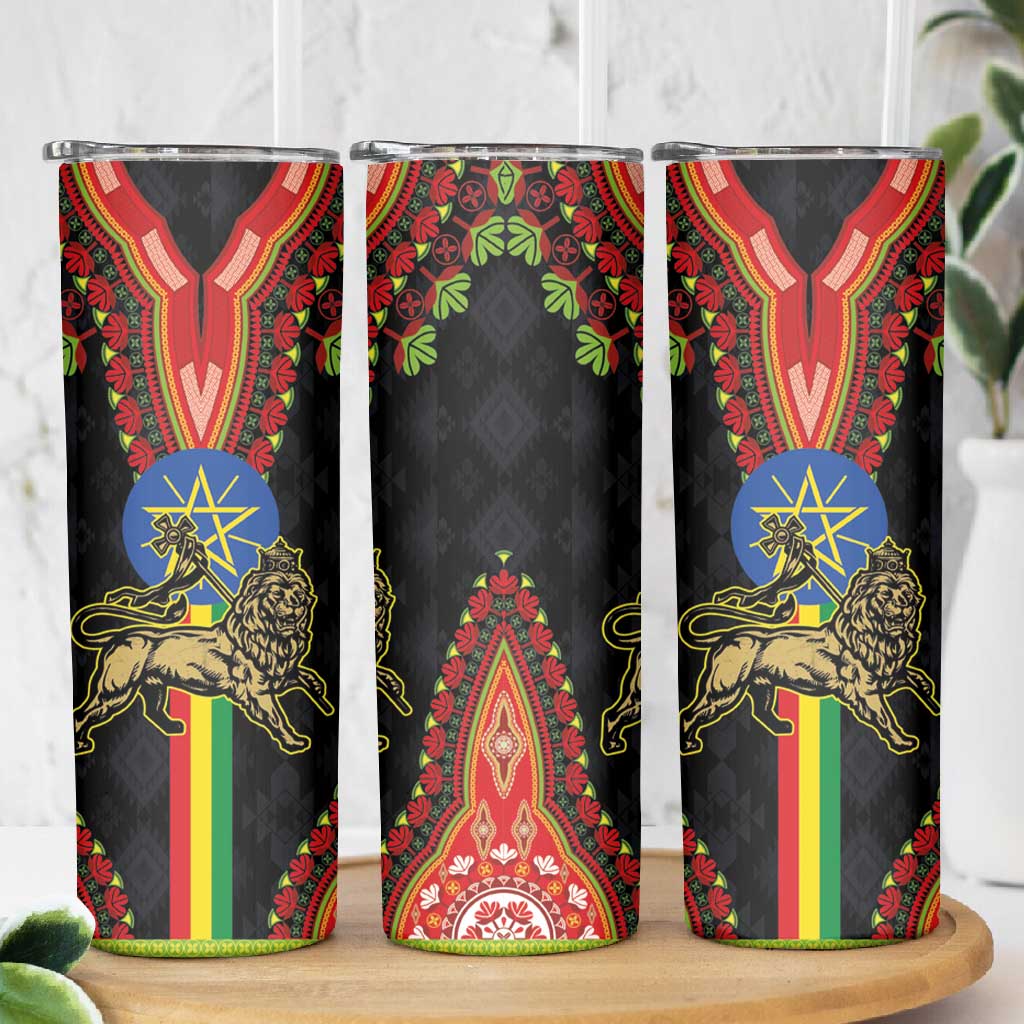 Ethiopia Lion of Judah and The Star Seal Skinny Tumbler Dashiki Style