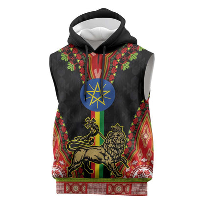 Ethiopia Lion of Judah and The Star Seal Sleeveless Hoodie Dashiki Style - African Pride