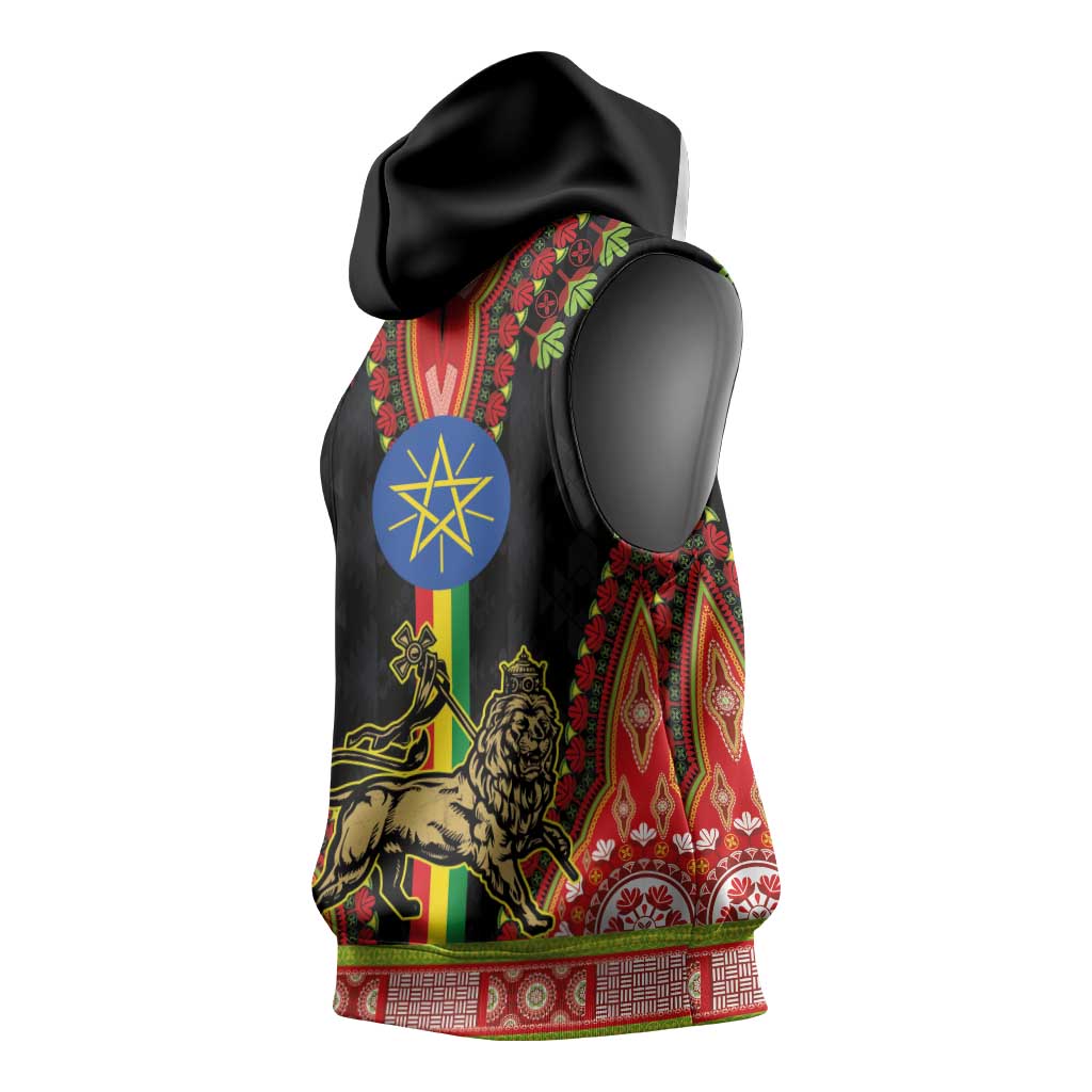 Ethiopia Lion of Judah and The Star Seal Sleeveless Hoodie Dashiki Style - African Pride
