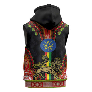 Ethiopia Lion of Judah and The Star Seal Sleeveless Zip Hoodie Dashiki Style - African Pride