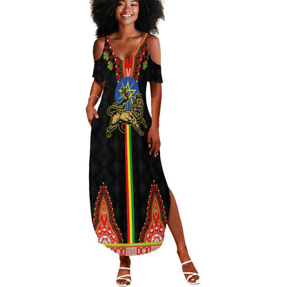 Ethiopia Lion of Judah and The Star Seal Summer Maxi Dress Dashiki Style