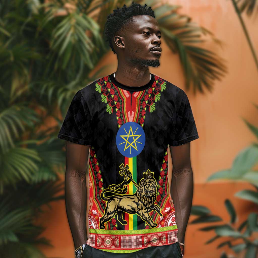 Ethiopia Lion of Judah and The Star Seal T shirt Dashiki Style