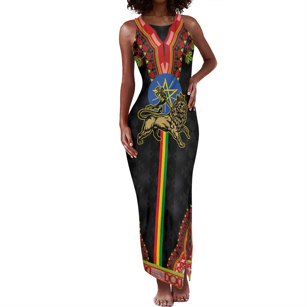 Ethiopia Lion of Judah and The Star Seal Tank Maxi Dress Dashiki Style