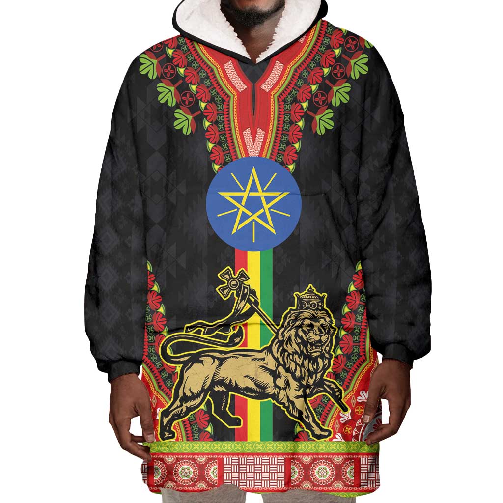 Ethiopia Lion of Judah and The Star Seal Wearable Blanket Hoodie Dashiki Style