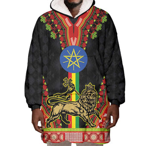 Ethiopia Lion of Judah and The Star Seal Wearable Blanket Hoodie Dashiki Style