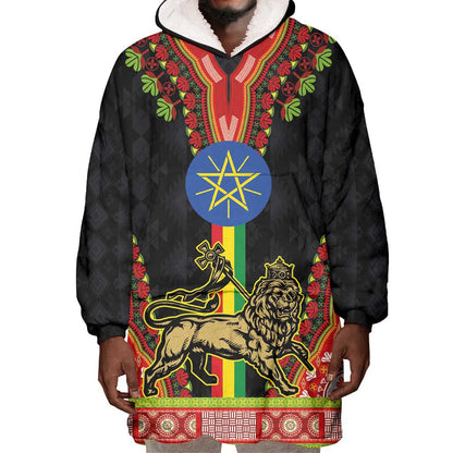 Ethiopia Lion of Judah and The Star Seal Wearable Blanket Hoodie Dashiki Style