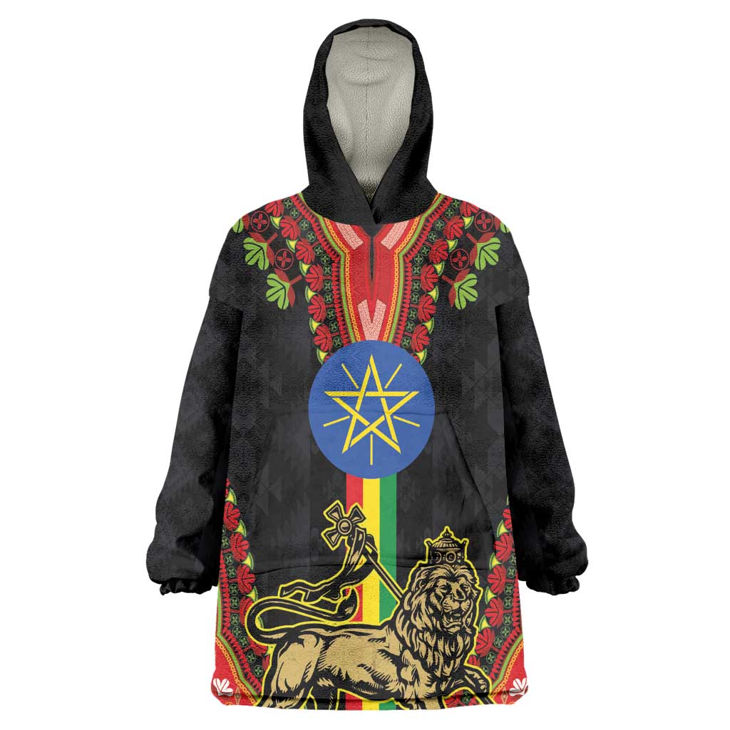 Ethiopia Lion of Judah and The Star Seal Wearable Blanket Hoodie Dashiki Style
