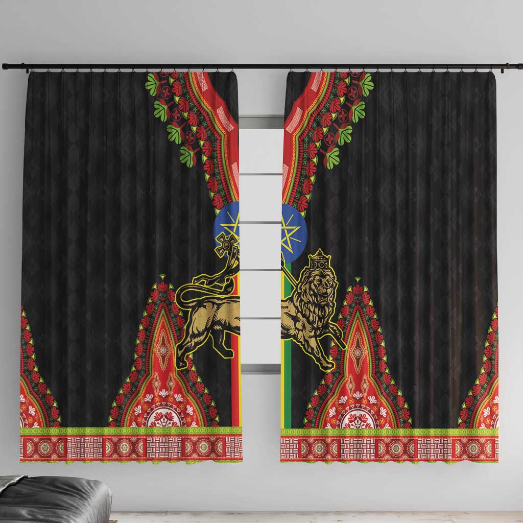Ethiopia Lion of Judah and The Star Seal Window Curtain Dashiki Style