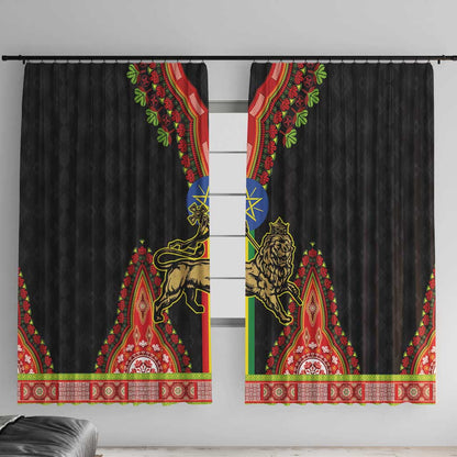 Ethiopia Lion of Judah and The Star Seal Window Curtain Dashiki Style