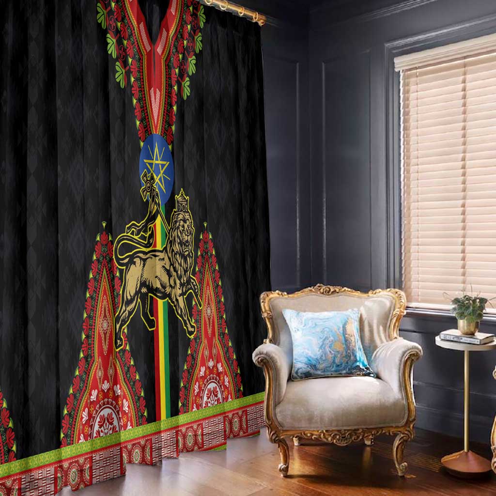Ethiopia Lion of Judah and The Star Seal Window Curtain Dashiki Style