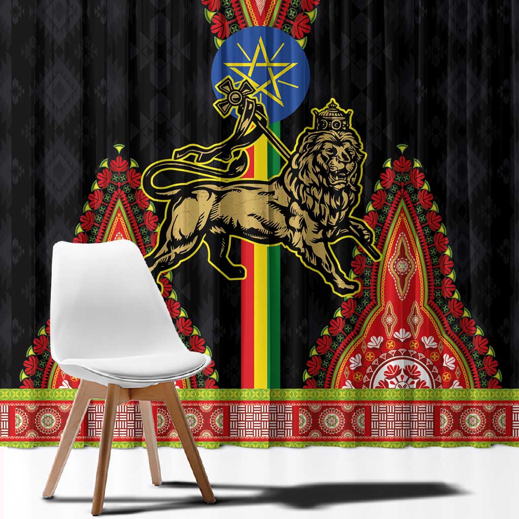 Ethiopia Lion of Judah and The Star Seal Window Curtain Dashiki Style