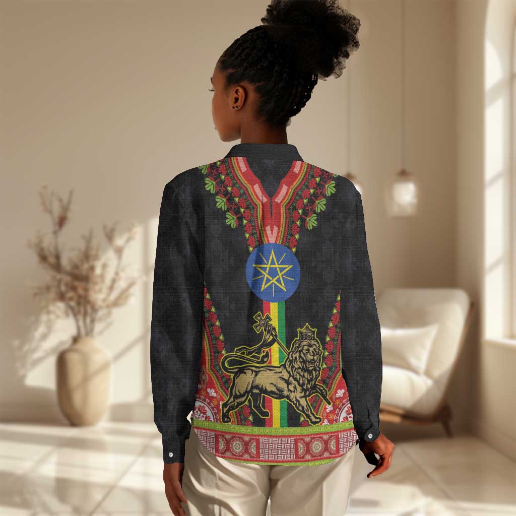Ethiopia Lion of Judah and The Star Seal Women Casual Shirt Dashiki Style LT03