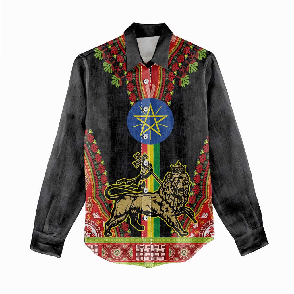 Ethiopia Lion of Judah and The Star Seal Women Casual Shirt Dashiki Style LT03