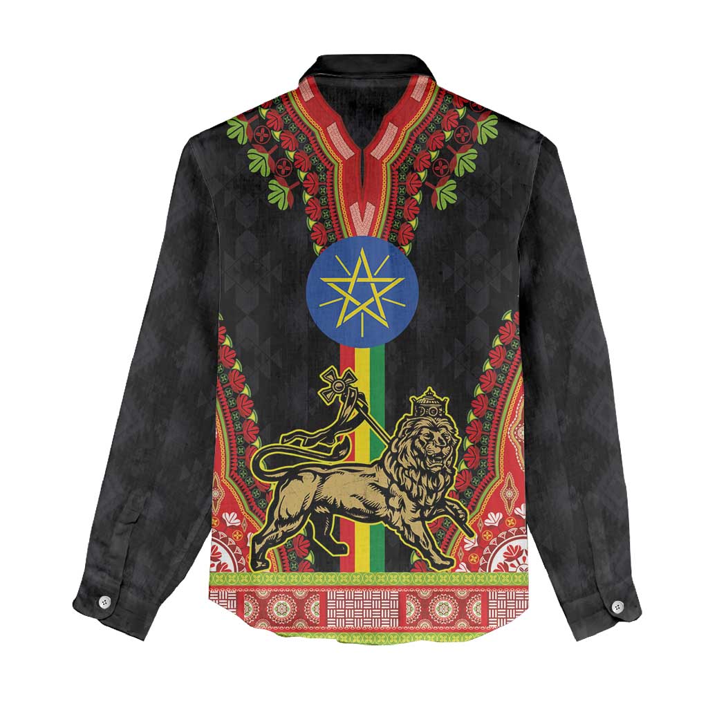Ethiopia Lion of Judah and The Star Seal Women Casual Shirt Dashiki Style LT03