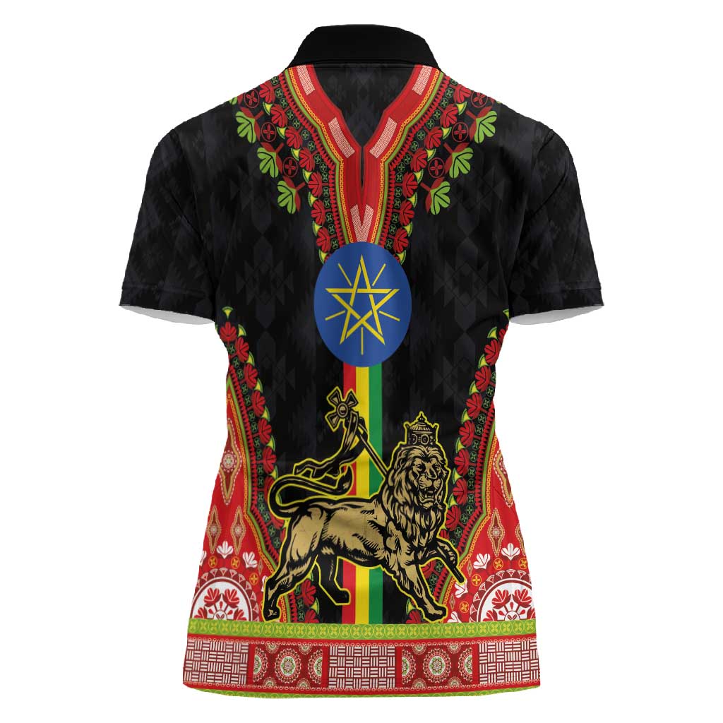 Ethiopia Lion of Judah and The Star Seal Women Polo Shirt Dashiki Style