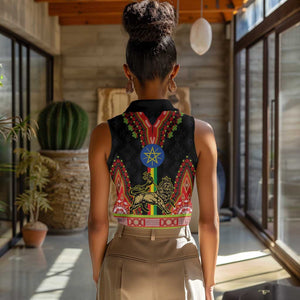 Ethiopia Lion of Judah and The Star Seal Women Sleeveless Polo Shirt Dashiki Style
