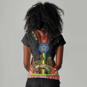 Ethiopia Lion of Judah and The Star Seal Women V-Neck T-Shirt Dashiki Style