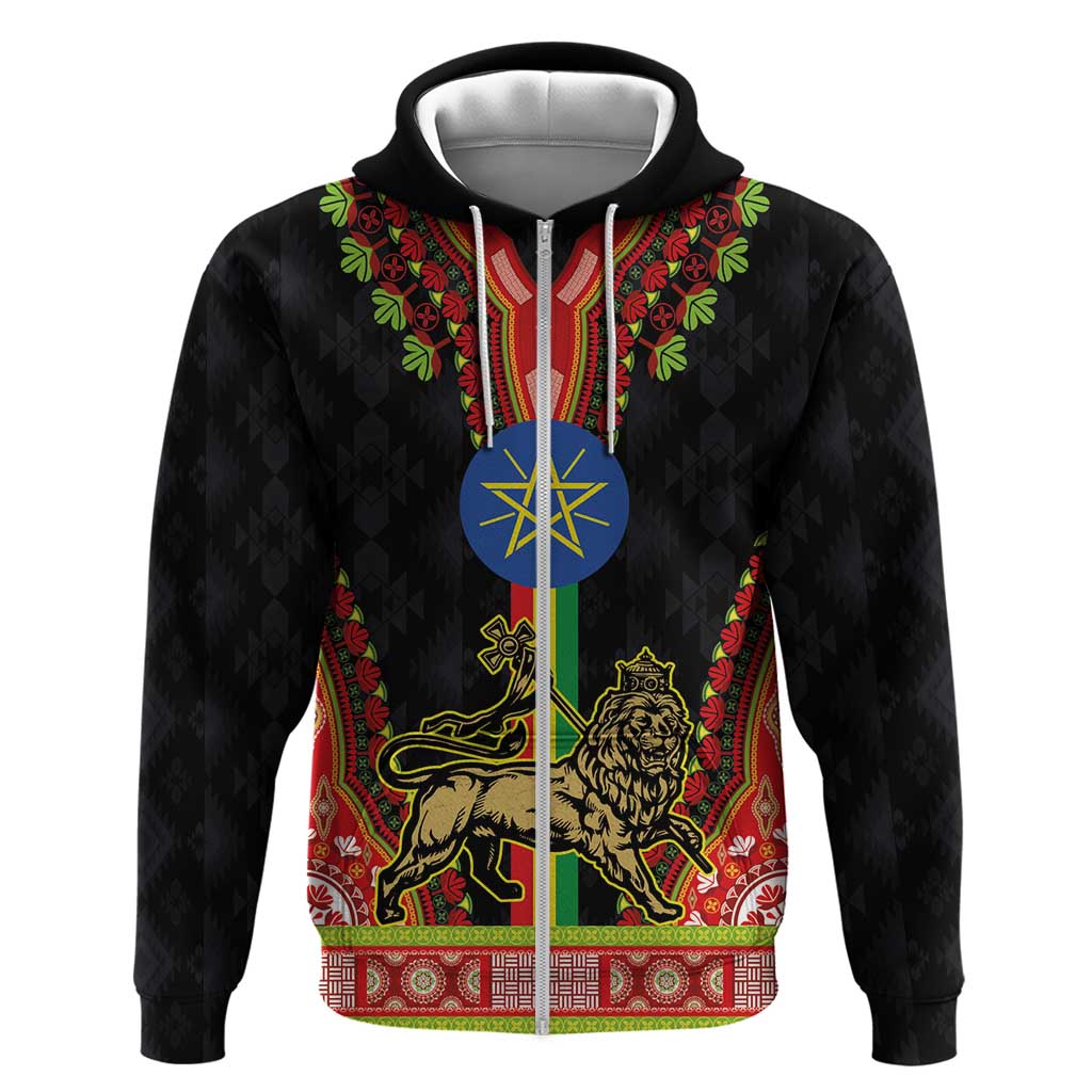 Ethiopia Lion of Judah and The Star Seal Zip Hoodie Dashiki Style