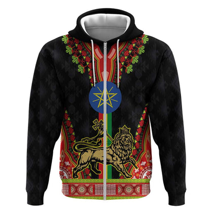 Ethiopia Lion of Judah and The Star Seal Zip Hoodie Dashiki Style