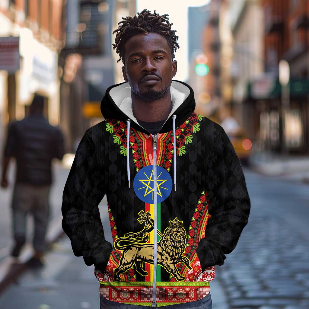 Ethiopia Lion of Judah and The Star Seal Zip Hoodie Dashiki Style