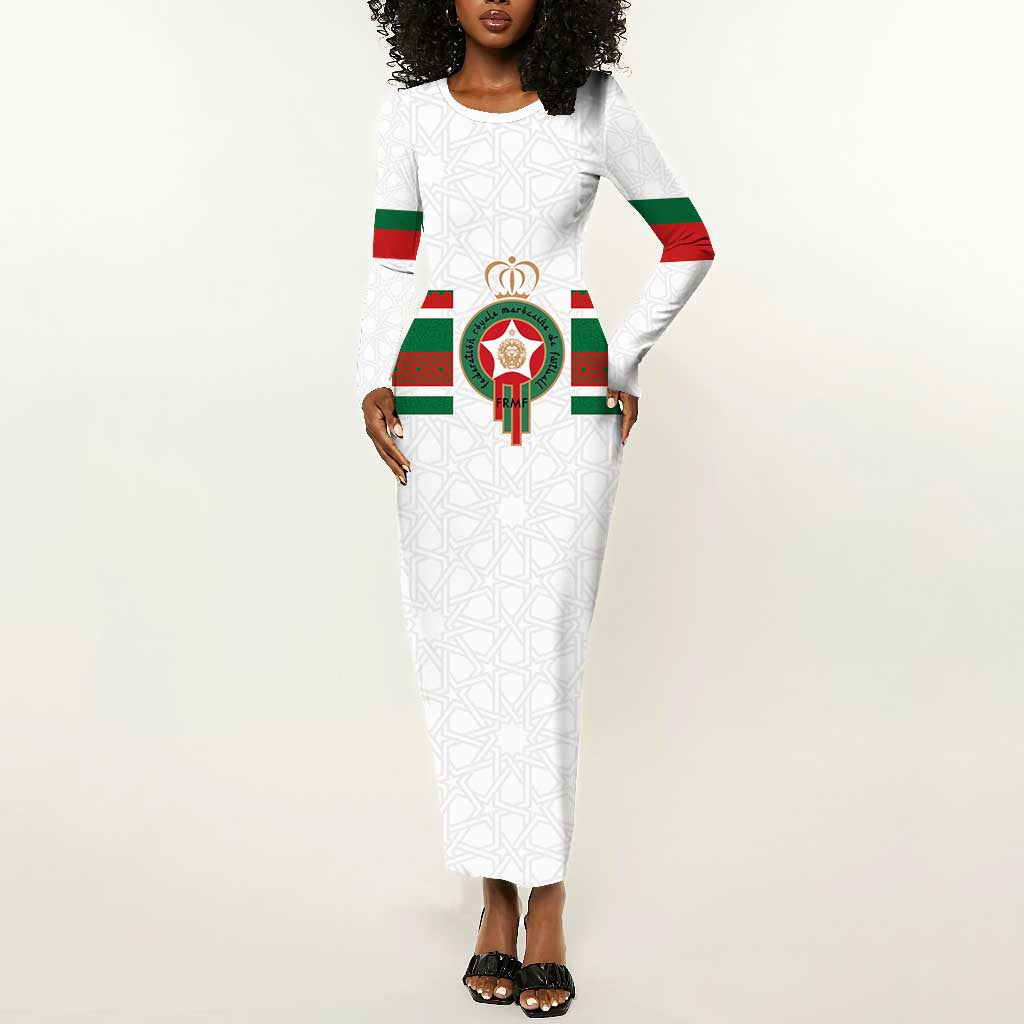Custom Moroccan Football Long Sleeve Bodycon Dress The Hunt of Atlas Lions LT03