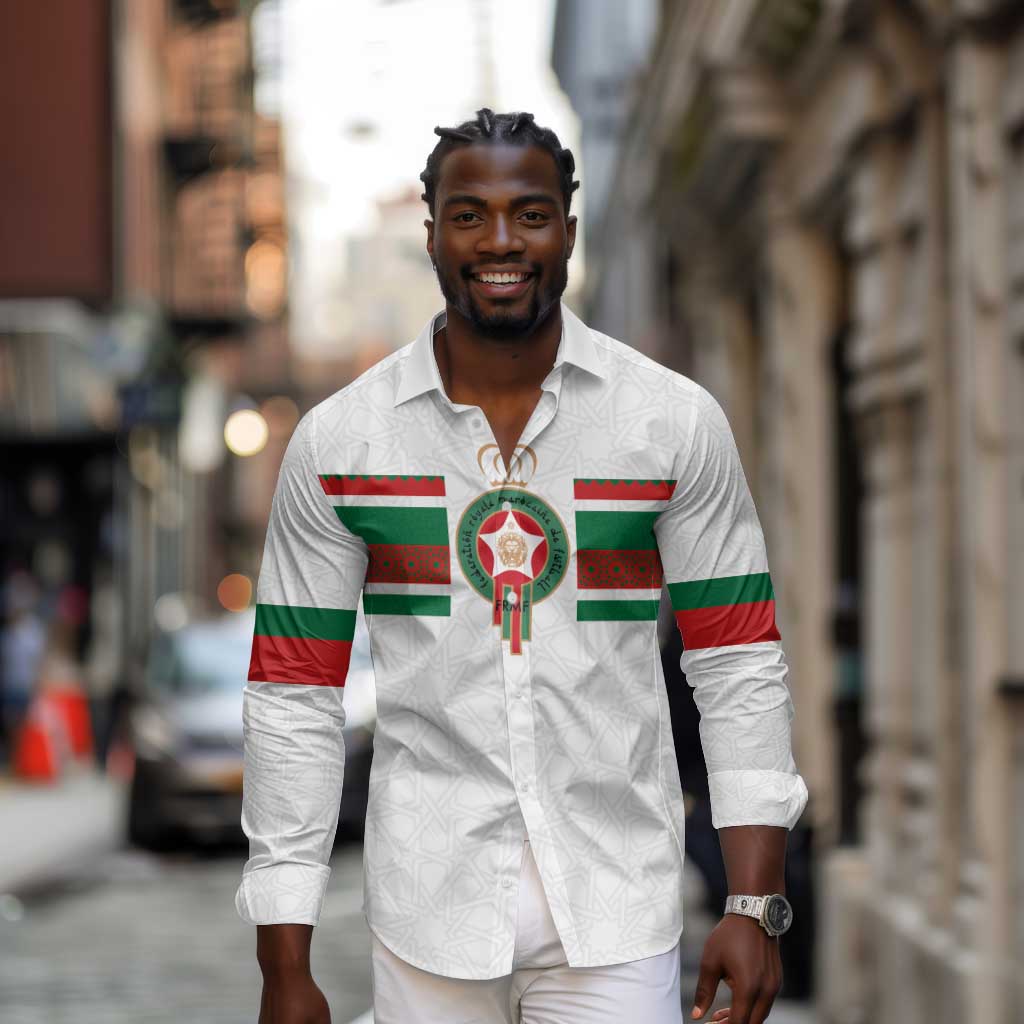 Custom Moroccan Football Long Sleeve Button Shirt The Hunt of Atlas Lions