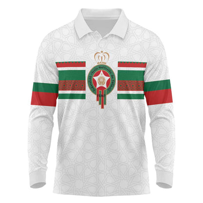 Custom Moroccan Football Long Sleeve Polo Shirt The Hunt of Atlas Lions