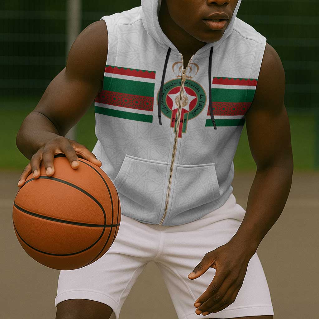 Custom Moroccan Football Sleeveless Zip Hoodie The Hunt of Atlas Lions - African Pride