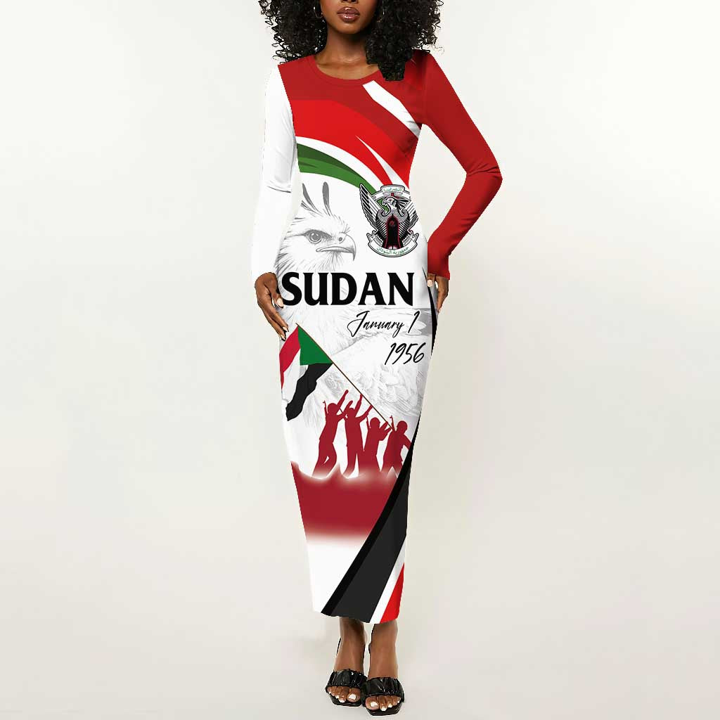 Happy Independence of Sudan Long Sleeve Bodycon Dress Soldiers Fight for Homeland - Victory is ours LT03