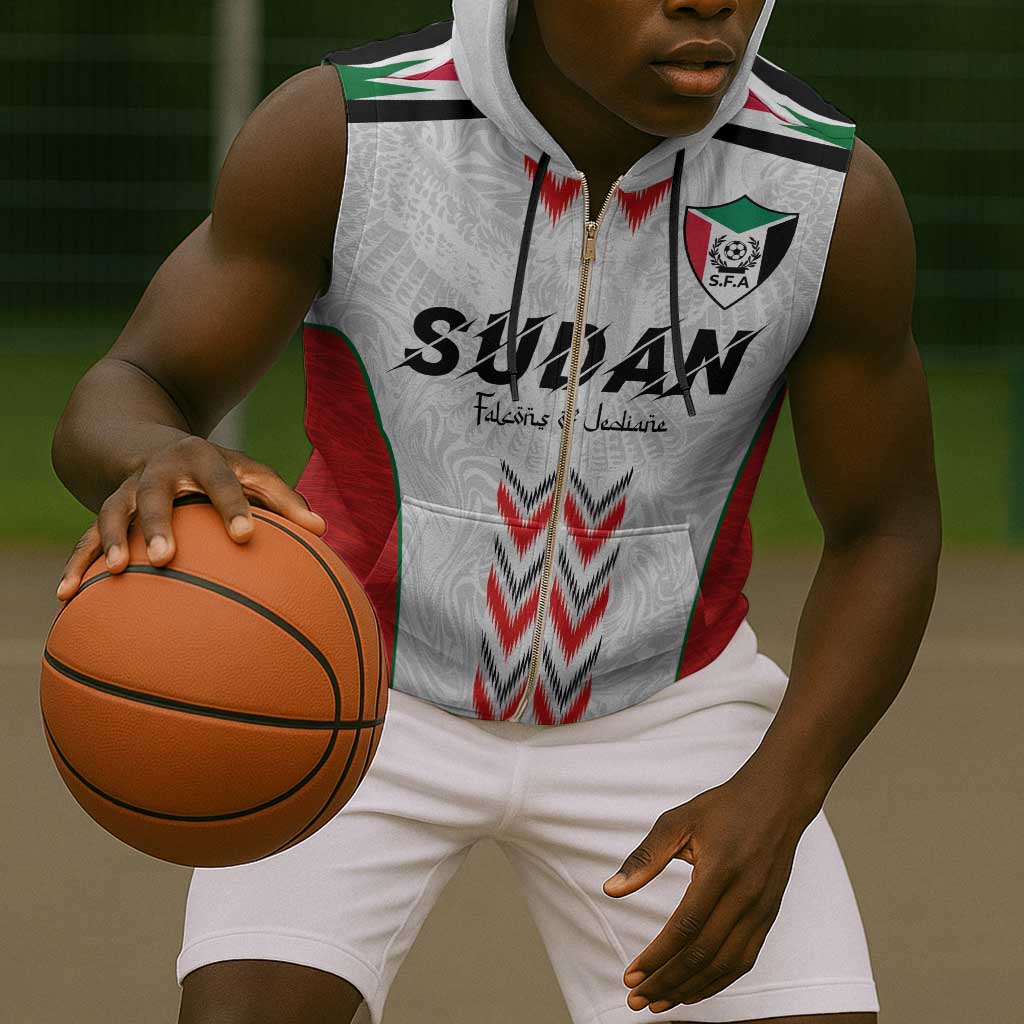 Custom Sudan Football Sleeveless Zip Hoodie Wings of Victory - Go Falcons of Jediane - African Pride