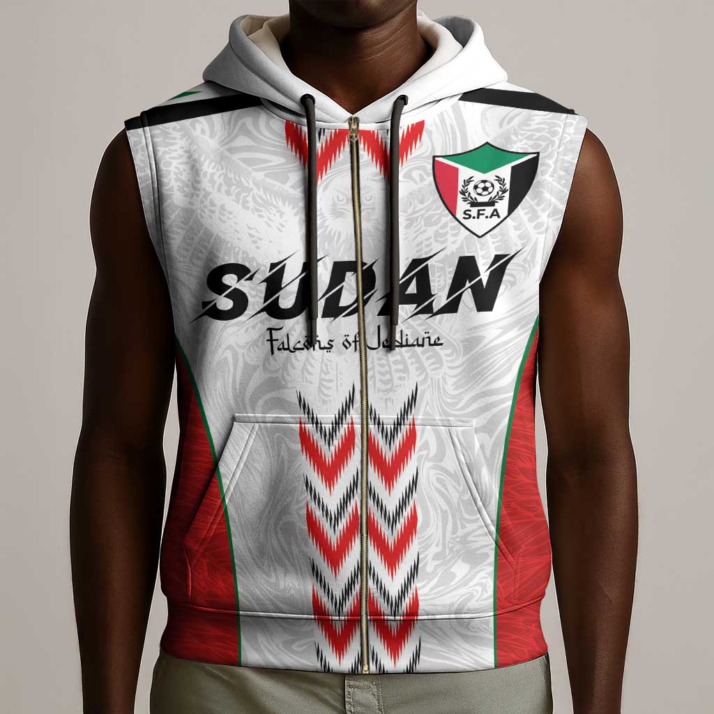 Custom Sudan Football Sleeveless Zip Hoodie Wings of Victory - Go Falcons of Jediane - African Pride