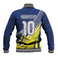 Curacao National Football Custom Baseball Jacket Abstract Sharp Wave Pattern Sporty Style with Map