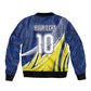 Curacao National Football Custom Bomber Jacket Abstract Sharp Wave Pattern Sporty Style with Map